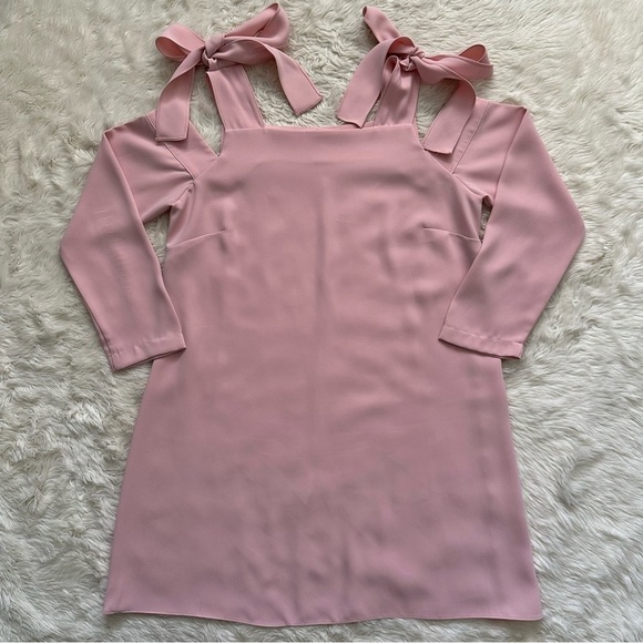 Amanda Uprichard Dress Cold Shoulder Bow Tie Long Sleeve Mini Pale Pink P - Picture 3 of 11